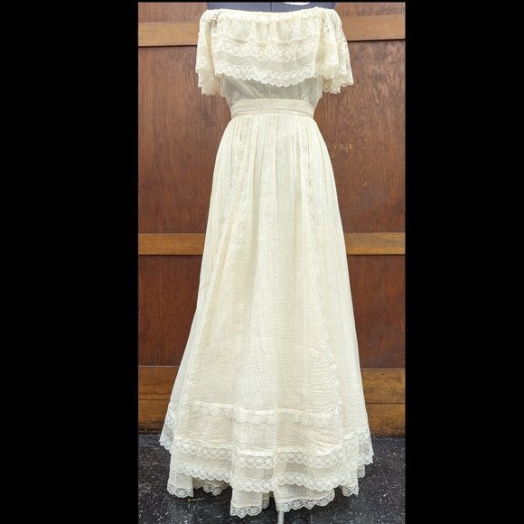 VINTAGE WEDDING - 1970s Vintage Gunne Sax by Jessica McClintock Size 5 Natural - Picture 1 of 15